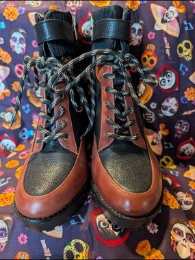 ANTONIO MELANI Black & Brown Lace-Up Ankle Boots
